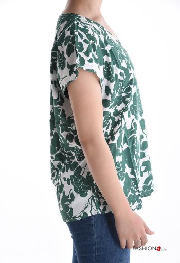 T-shirt manga curta Floral gola V - ph 3
