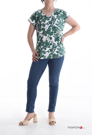 T-shirt manga curta Floral gola V - ph 5