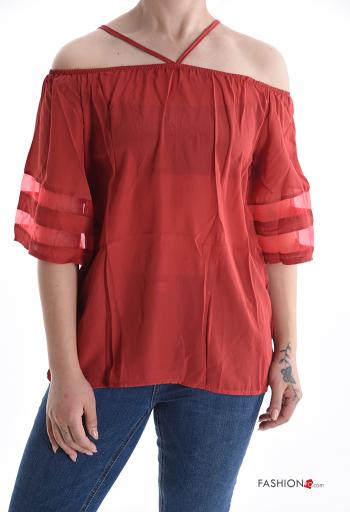 Blusa maniche corte con elastico scollo alla bardot