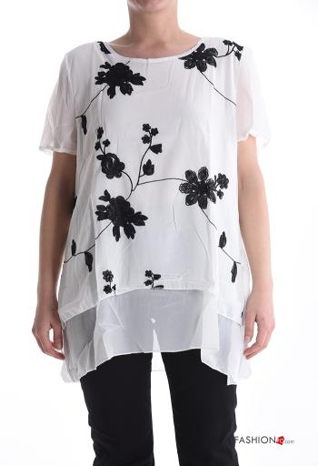 Top chiffon manga curta gola redonda Floral - ph 1