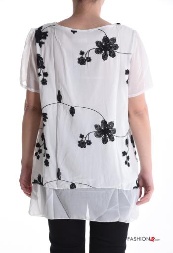 Top chiffon manga curta gola redonda Floral - ph 2