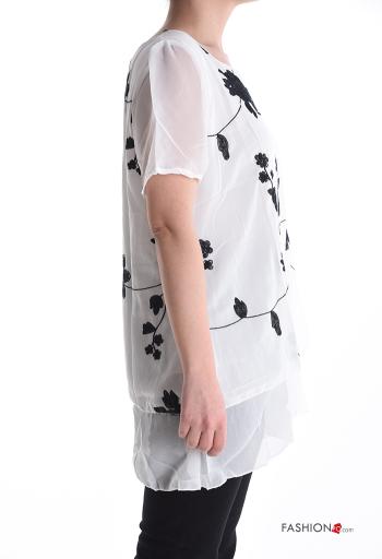 Top chiffon manga curta gola redonda Floral - ph 3