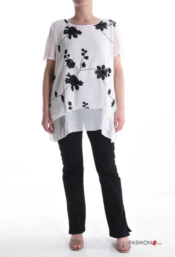 Top chiffon manga curta gola redonda Floral - ph 5