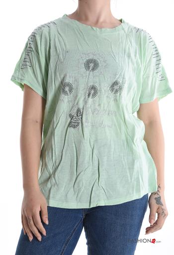 T-shirt manga curta gola redonda com strass