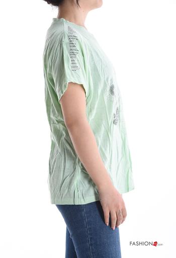 T-shirt manga curta gola redonda com strass - ph 3