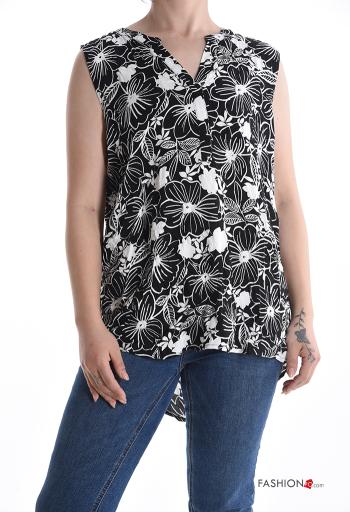Floral sleeveless asymmetrical Blouse with v-neck