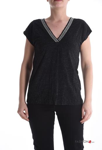 T-shirt lurex maniche corte scollo a V