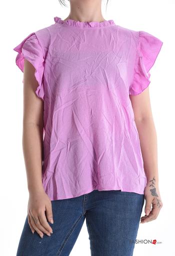 short sleeve ruffle sleeve Top with buttons - ph 1