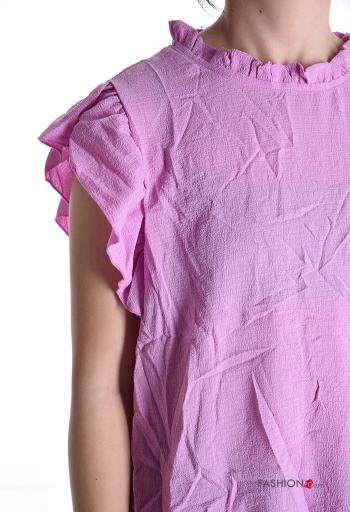 short sleeve ruffle sleeve Top with buttons - ph 4