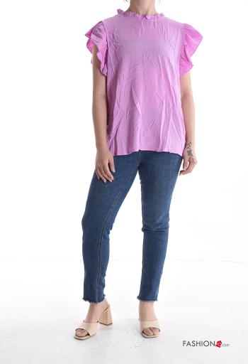 short sleeve ruffle sleeve Top with buttons - ph 5
