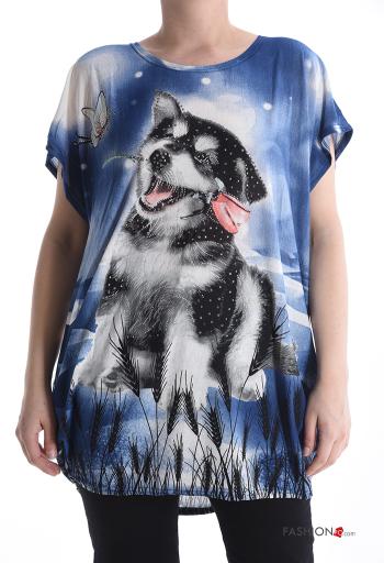 T-shirt manga curta gola redonda Padrão animais com strass - ph 1