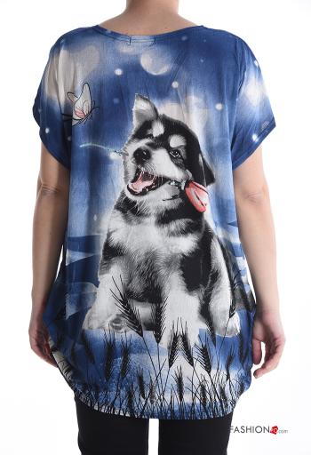 T-shirt manga curta gola redonda Padrão animais com strass - ph 2
