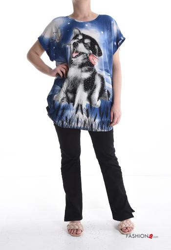 T-shirt manga curta gola redonda Padrão animais com strass - ph 5