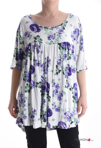 Blusa oversize gola redonda Floral manga três quartos - ph 1
