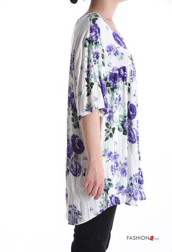 Blusa oversize gola redonda Floral manga três quartos - ph 3