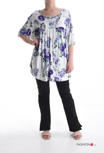 Blusa oversize gola redonda Floral manga três quartos - ph 5