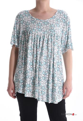Geometric pattern short sleeve crew neck Blouse - ph 1
