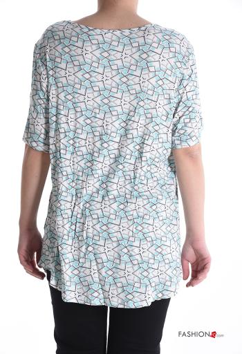 Geometric pattern short sleeve crew neck Blouse - ph 2