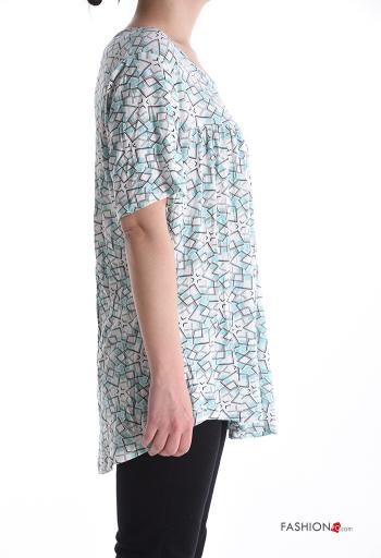 Geometric pattern short sleeve crew neck Blouse - ph 3