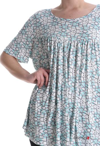 Geometric pattern short sleeve crew neck Blouse - ph 4