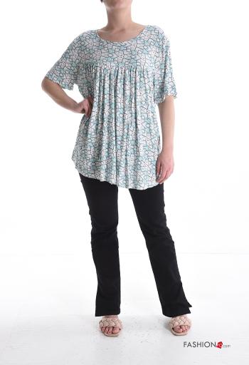 Geometric pattern short sleeve crew neck Blouse - ph 5