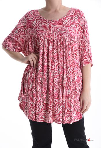 Abstract print short sleeve crew neck oversized Blouse - ph 1