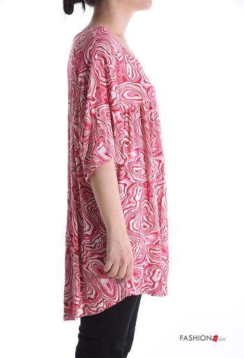 Abstract print short sleeve crew neck oversized Blouse - ph 3