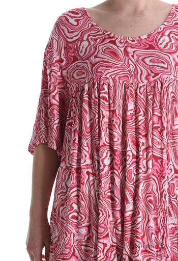 Abstract print short sleeve crew neck oversized Blouse - ph 4