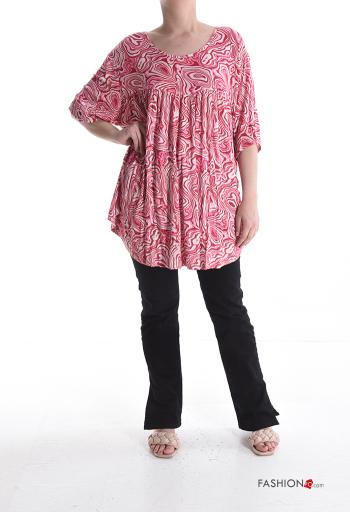 Abstract print short sleeve crew neck oversized Blouse - ph 5