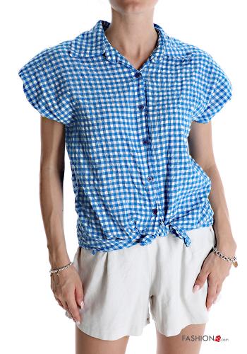 Camicia in Cotone Fantasia quadrettata vichy con fiocco