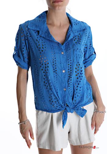 Camicia in Cotone Fantasia ricamata con fiocco - ph 1