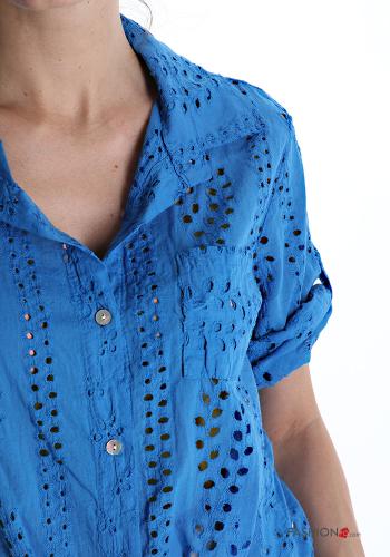 Camicia in Cotone Fantasia ricamata con fiocco - ph 4