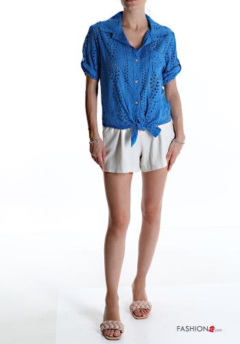 Camicia in Cotone Fantasia ricamata con fiocco - ph 5