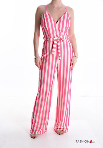 Striped Jumpsuit with v-neck with sash