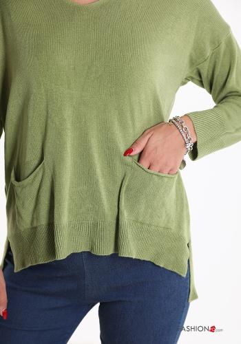 Maglione con tasche scollo a V - ph 4