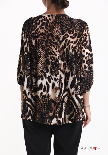 Blusa Fantasia animalier maniche a tre quarti scollo a V con zip - ph 2