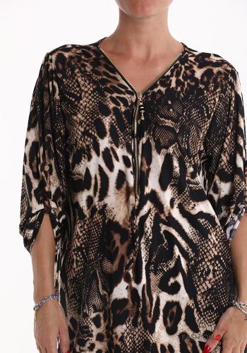 Blusa Fantasia animalier maniche a tre quarti scollo a V con zip - ph 4