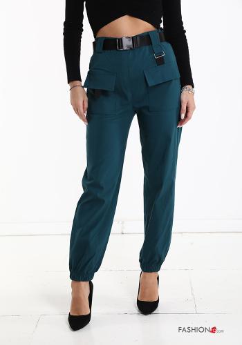 Pantalones con elástico con bolsillos con cinturón hebilla de plástico - ph 1