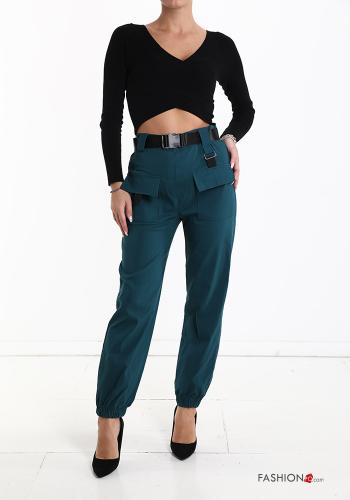 Pantalones con elástico con bolsillos con cinturón hebilla de plástico - ph 5