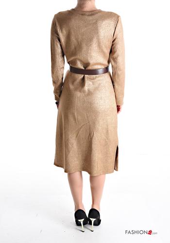 crew neck knee-length long sleeve lurex Dress with belt - ph 2