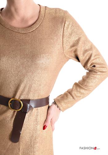 crew neck knee-length long sleeve lurex Dress with belt - ph 4