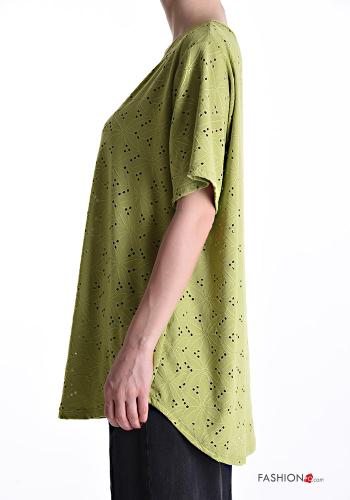 Blouse oversize manches courtes à broderie à col en V - ph 3