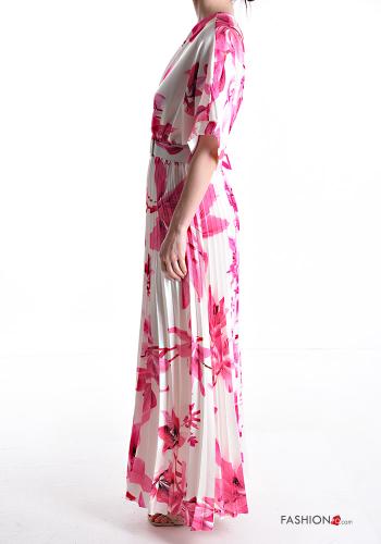 Vestido plissê manga curta longo Floral com cinto gola V - ph 3