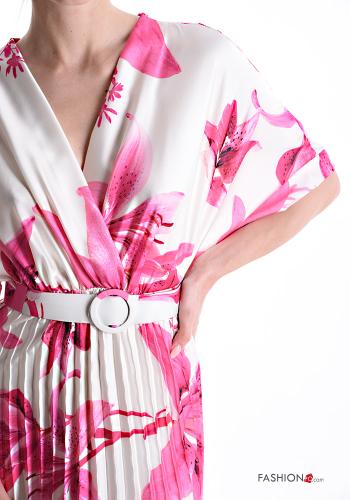 Vestido plissê manga curta longo Floral com cinto gola V - ph 4