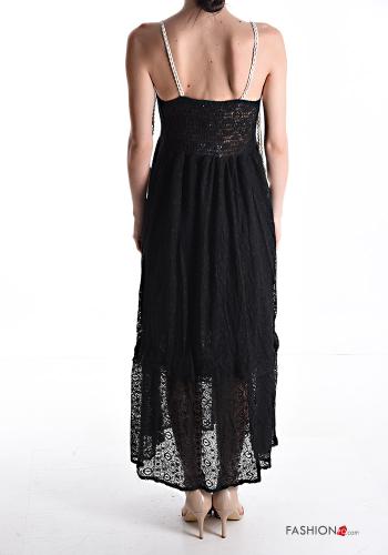 Besticktes Muster Spitze- ärmellos Kleid mit Volants mit V-Ausschnitt - ph 2