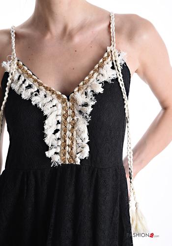 Besticktes Muster Spitze- ärmellos Kleid mit Volants mit V-Ausschnitt - ph 4