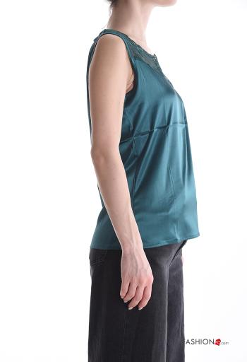 Embroidered lace trim sleeveless satin Top - ph 3