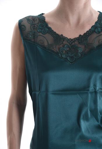 Embroidered lace trim sleeveless satin Top - ph 4