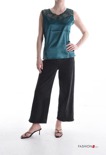 Embroidered lace trim sleeveless satin Top - ph 5