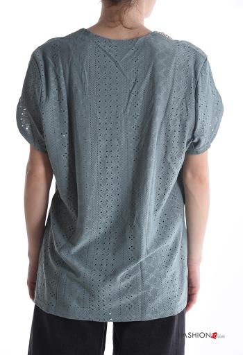 Blusa manga curta Padrão bordado gola V - ph 2